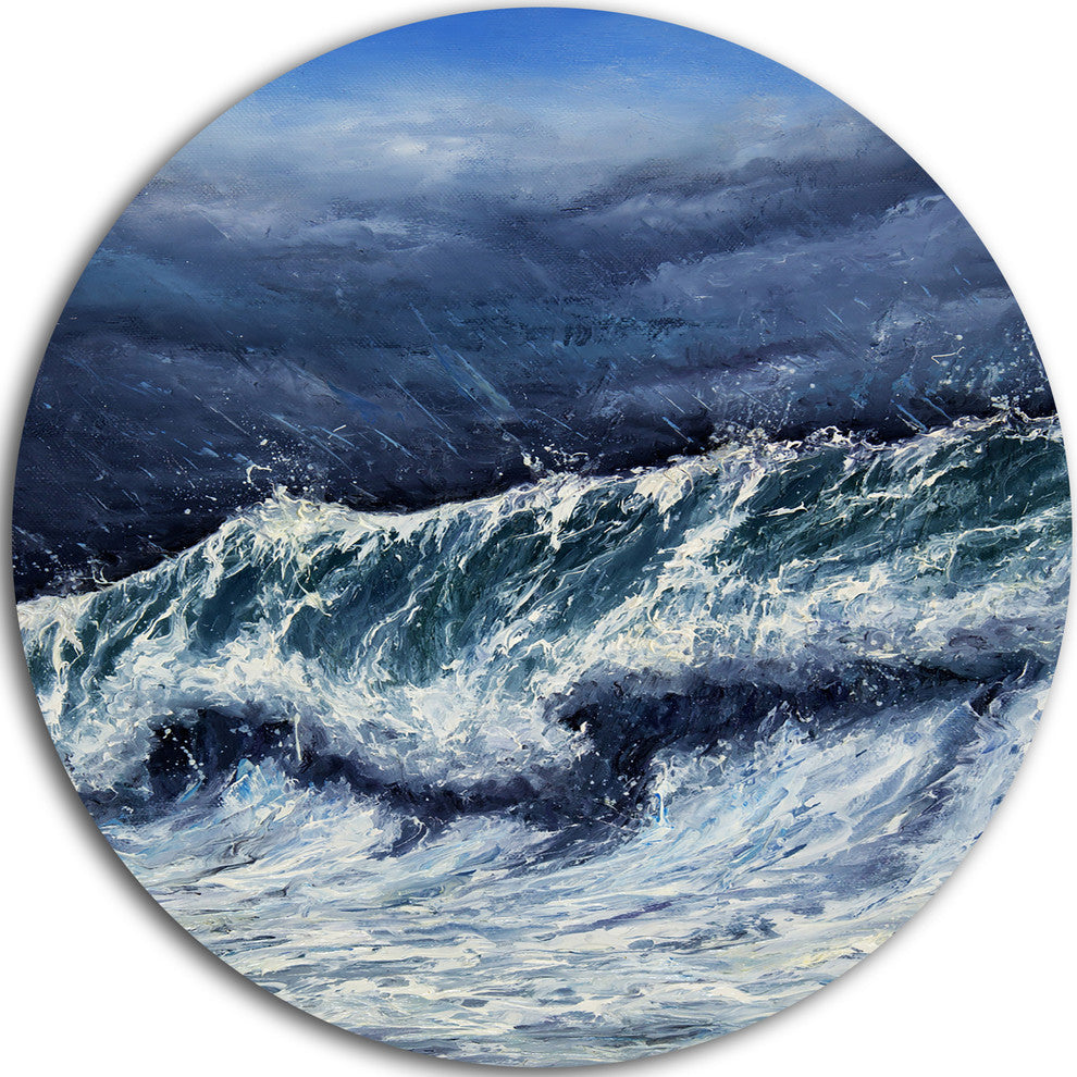 Storm In Ocean, Seascape Photography Disc Metal Artwork, 23"