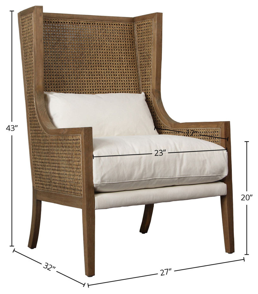 Michelle Oak and Rattan Upholstered Occasional Chair, Off-White