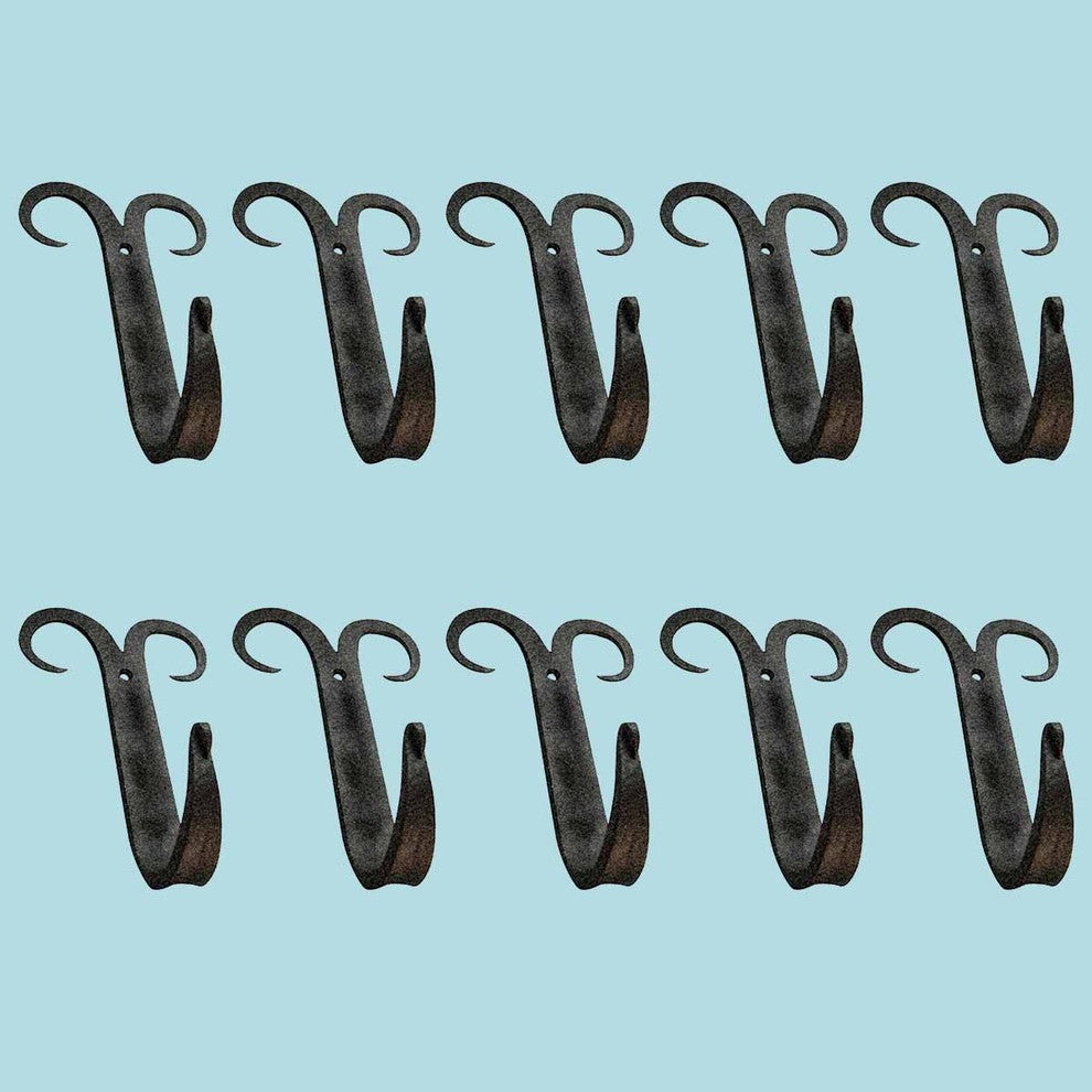 10 Coat Hat Robe Hook Wrought Iron Black Scroll 5" |
