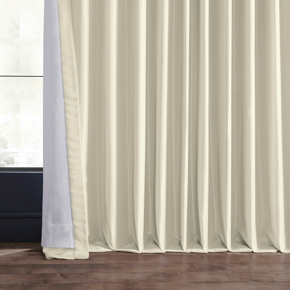 Blackout Extra Wide Vintage Textured Faux Dupioni Curtain, Off White, 100"x108"