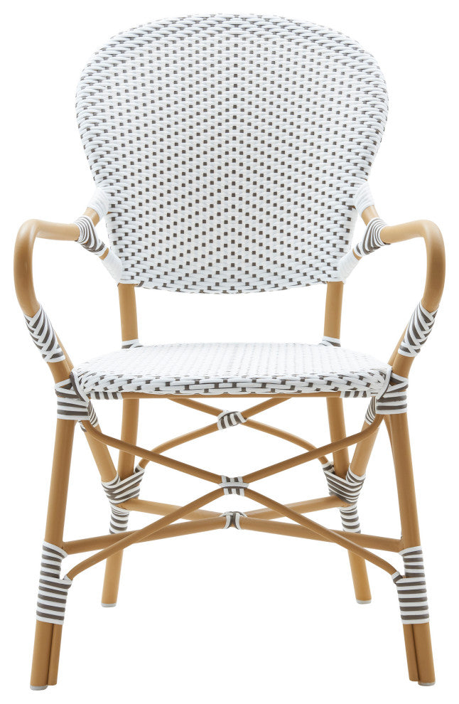 Isabell Outdoor Dining Armchair, Almond Frame, White With Cappuccino Dots