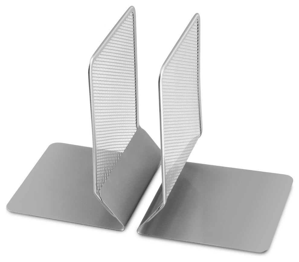 YBM Home Silver Heavy Duty Metal Bookends for Office Shelves and Desk (2 Pack)