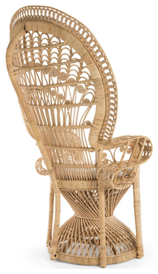 Grand Peacock Chair in Rattan With Seat Cushion, Natural-Brown