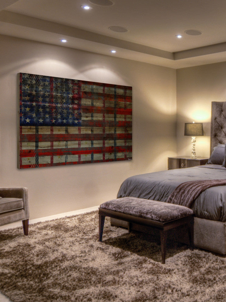 "Striped Flag" Print on Natural Pine Wood, 60"x40"