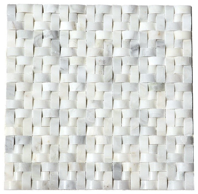 Carrara Interwoven Polished Mosaic Tile, 12"x12", Set of 10