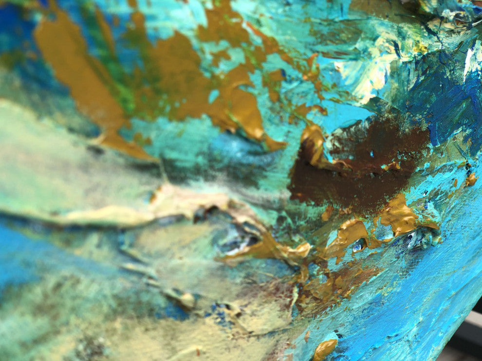 48"x24" The Storm Original Large Modern green teal coastal sea Painting