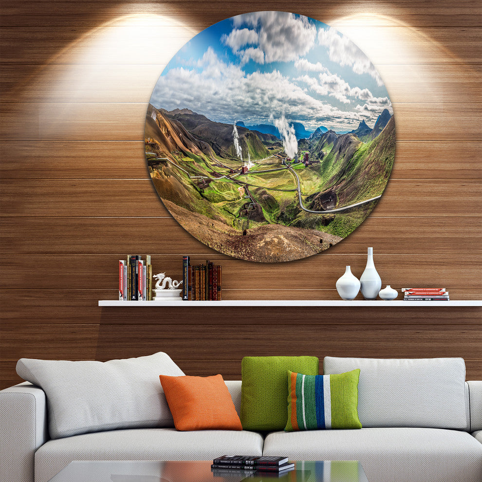 Geothermal Power Station Panorama, Seashore Disc Metal Wall Art, 38"