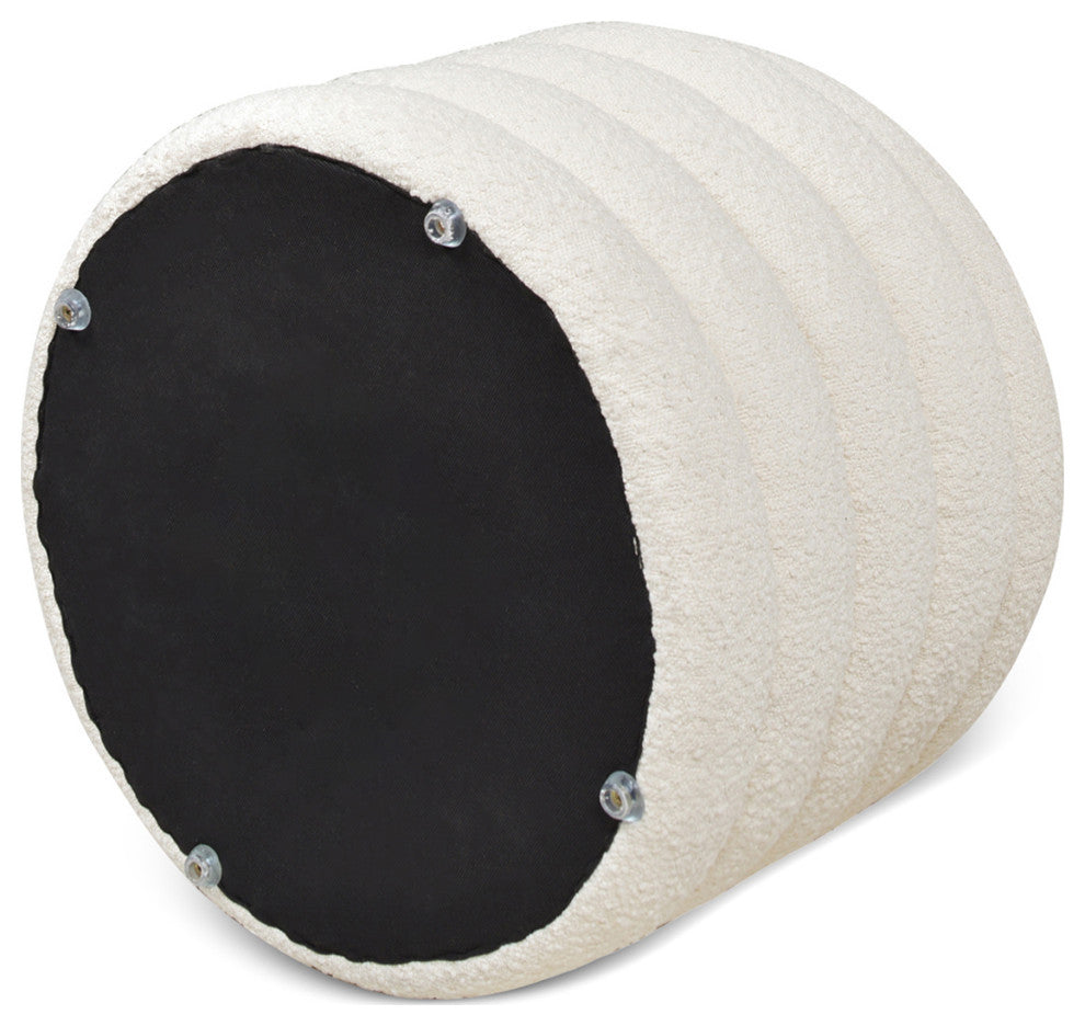 Fuji 19" Oversized Horizontal Tufted Round Storage Ottoman, Ivory White Boucle