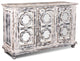 Keystone Distressed White Mirrored Sideboard/Cabinet/Bookcase