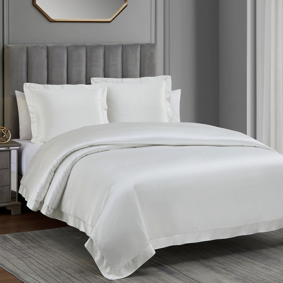 High Shine Satin Duvet Cover Set, Super Queen, White, 3 Piece