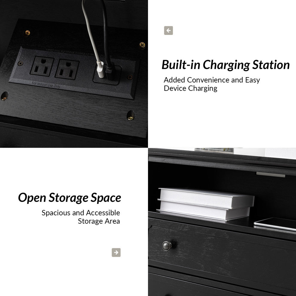 Drawer Solid Wood Nightstand, Black, Single