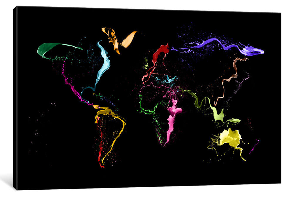 "World Map, Abstract Paint II" Wrapped Canvas Print, 26x18x1.5