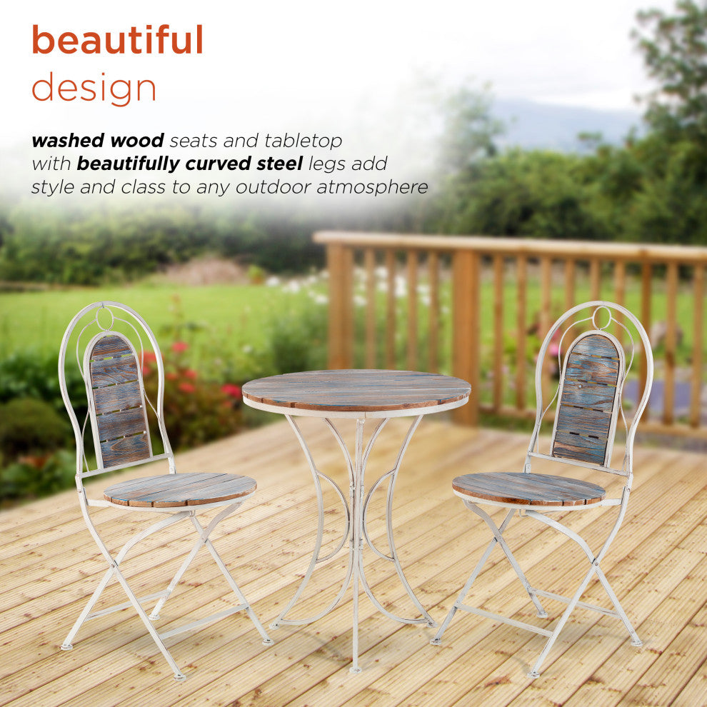 Alpine Patio Garden Table and Two Chairs Bistro Set, 28"