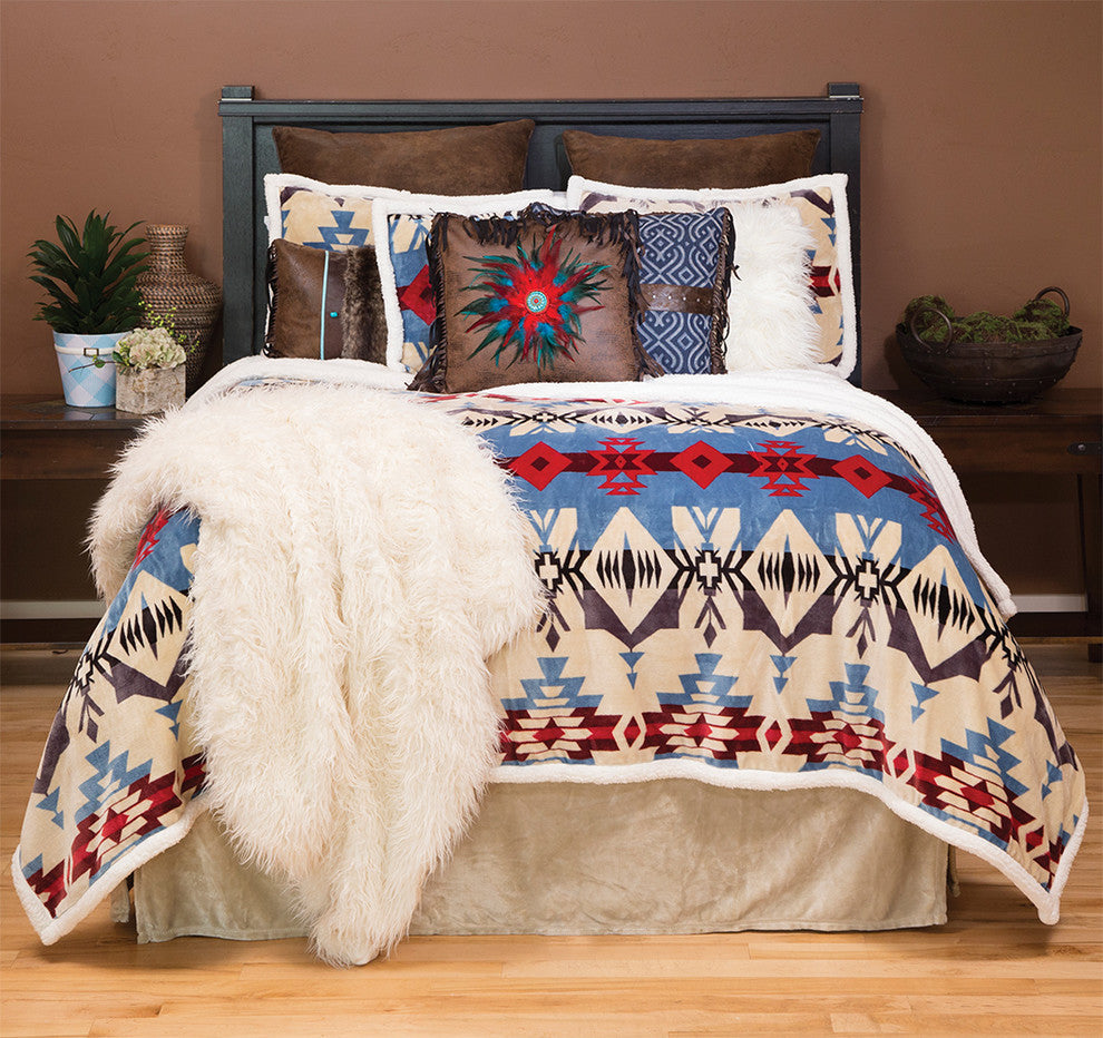 Carstens Blue River Southwestern 3-Piece Sherpa Fleece Bedding Set, Queen