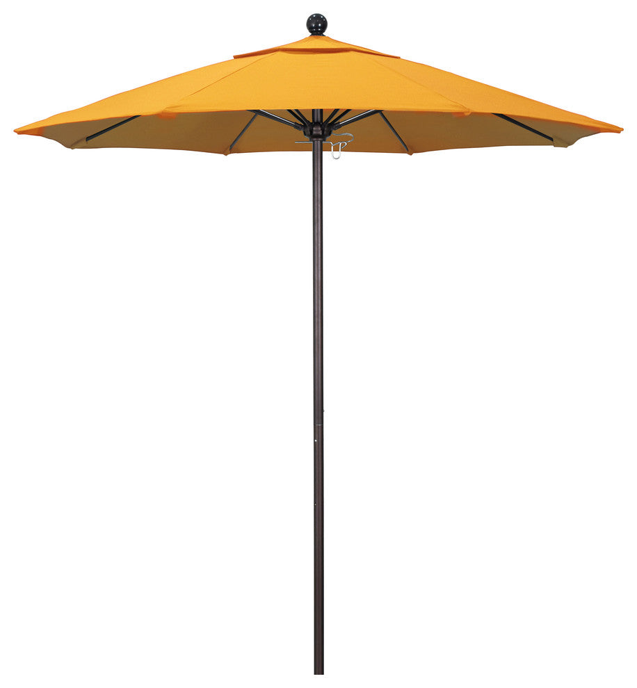 7.5' Bronze Push Lift Fiberglass Rib Aluminum Umbrella, Pacifica, Yellow