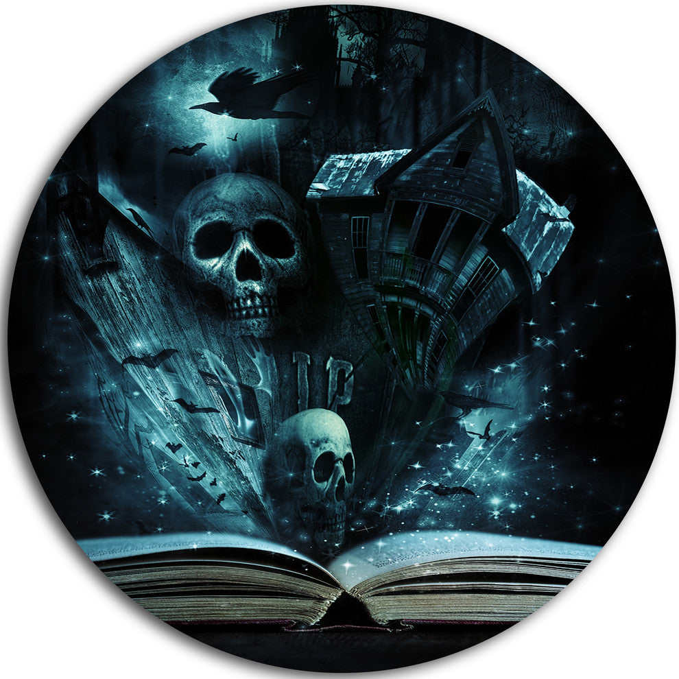 Halloween Stories Book, Contemporary Round Metal Wall Art, 23"