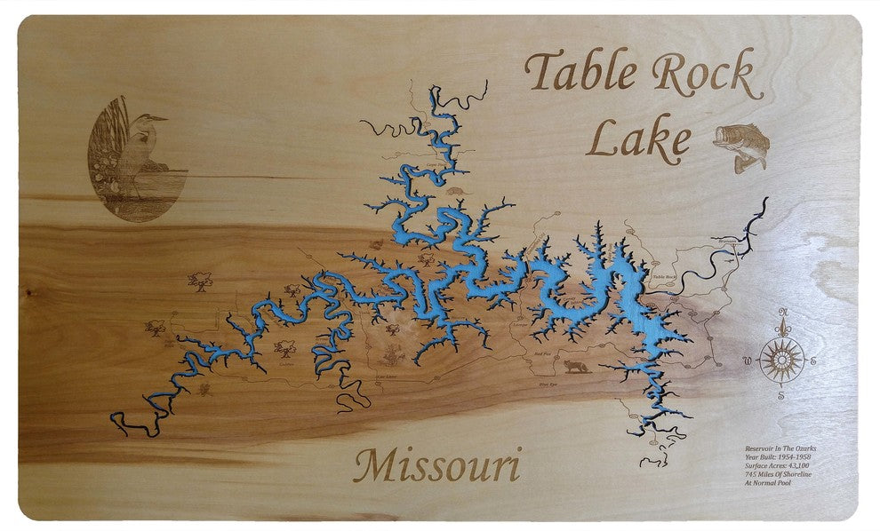 Table Rock Lake, Misouri-Wood Lake Map, Medium Standout
