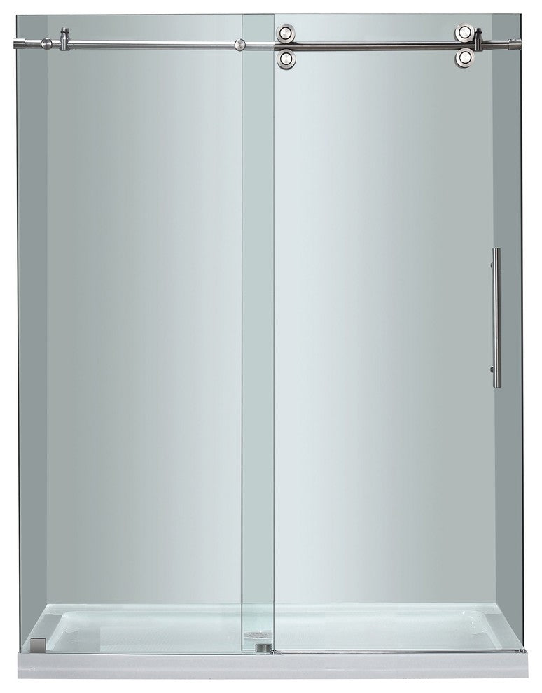 Aston 60"x77.5" Completely Frameless Sliding Shower Door Center Base Stainless