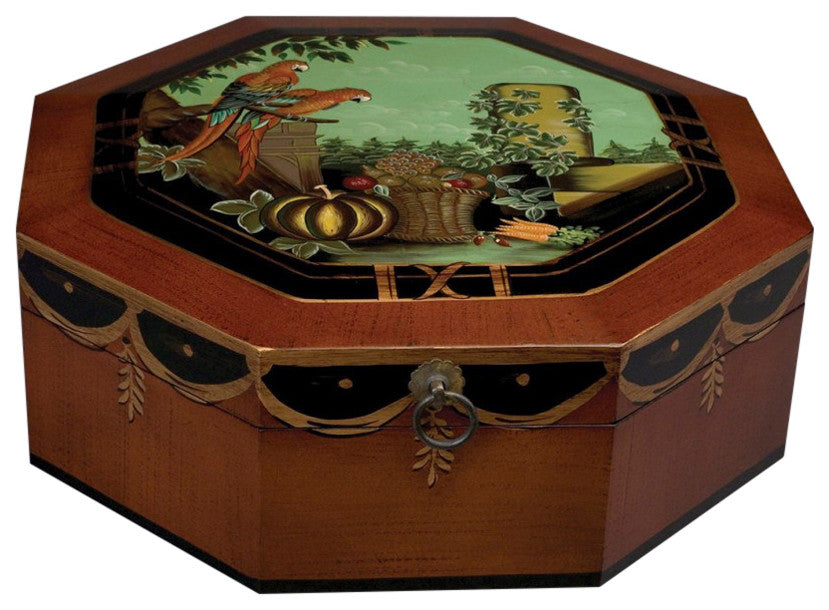 Idalia Wood Octagonal Decorative Box, Parrots
