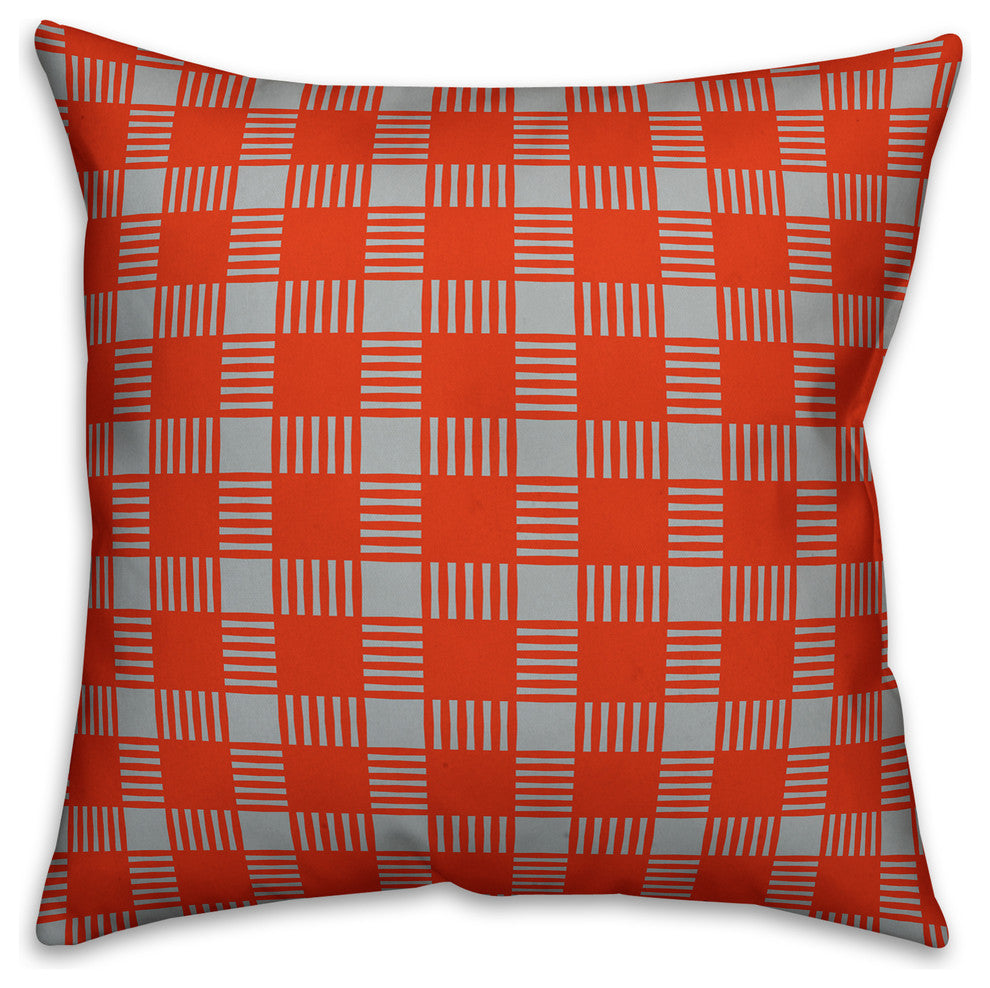 Red Plaid Outdoor Throw Pillow, 16"x16"