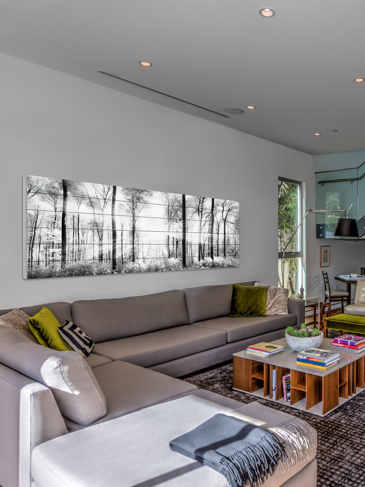 "White Light Forest" Painting Print on White Wood, 60x20