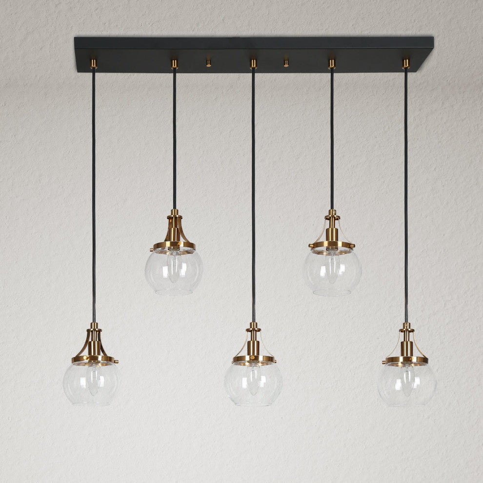 LNC 6-Light Matte Black and Polished Gold Modern Kitchen Island Light, Cluster