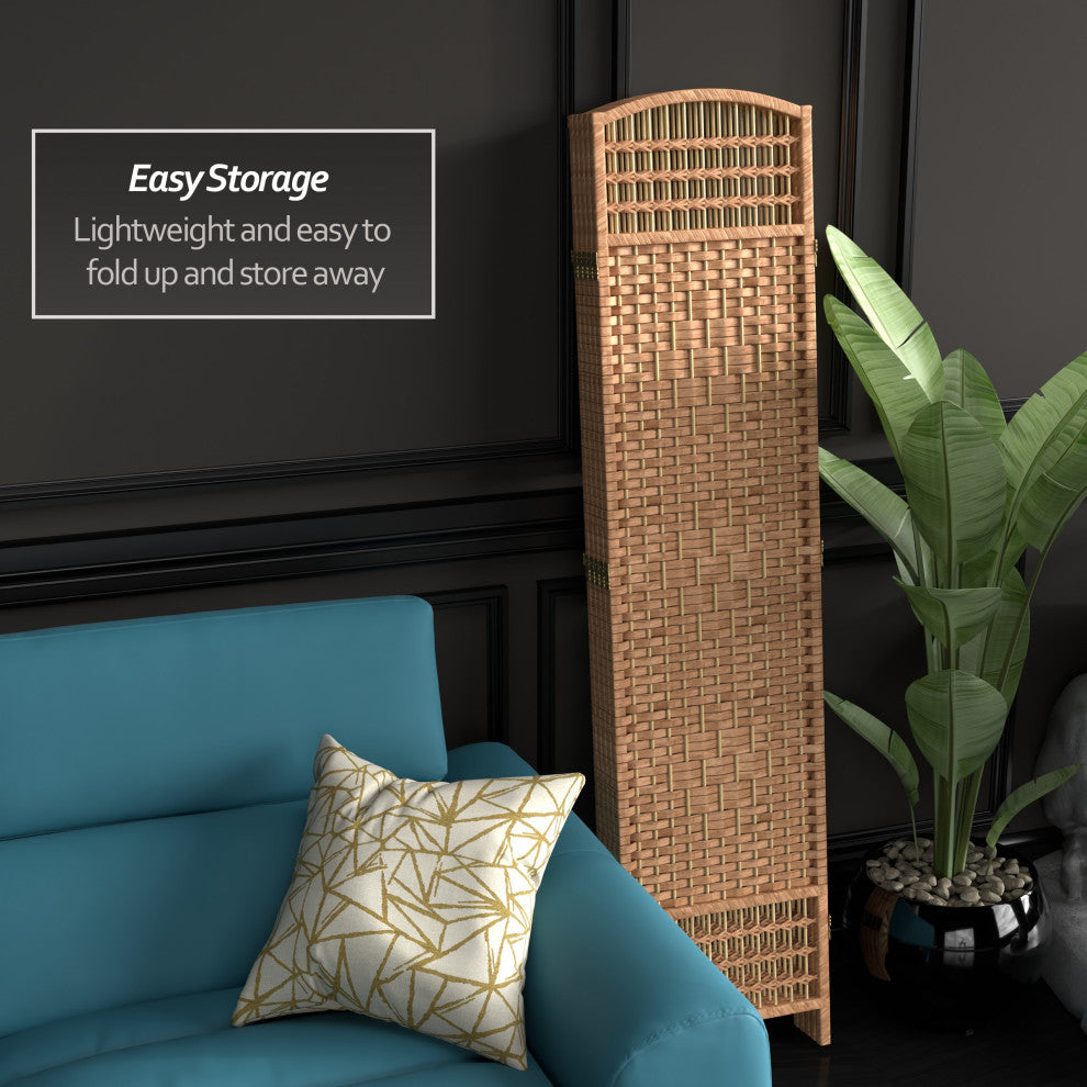 5 1/2' Tall Fiber Weave Room Divider, Natural, 5 Panel
