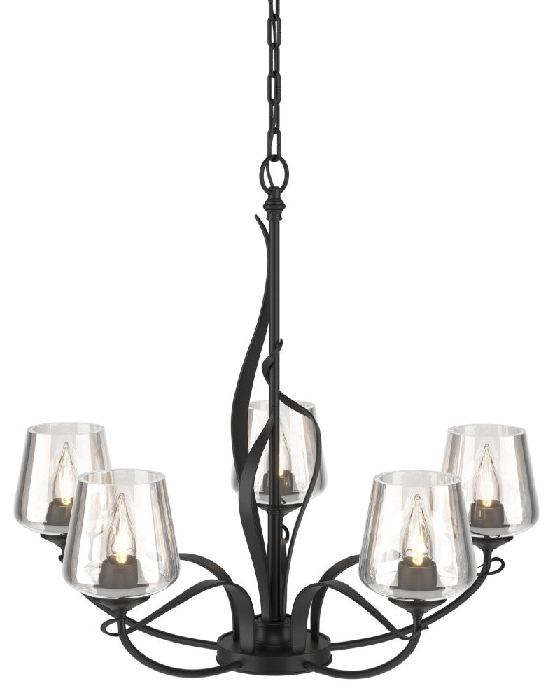 Flora 5 Arm Chandelier, Black, Clear Glass