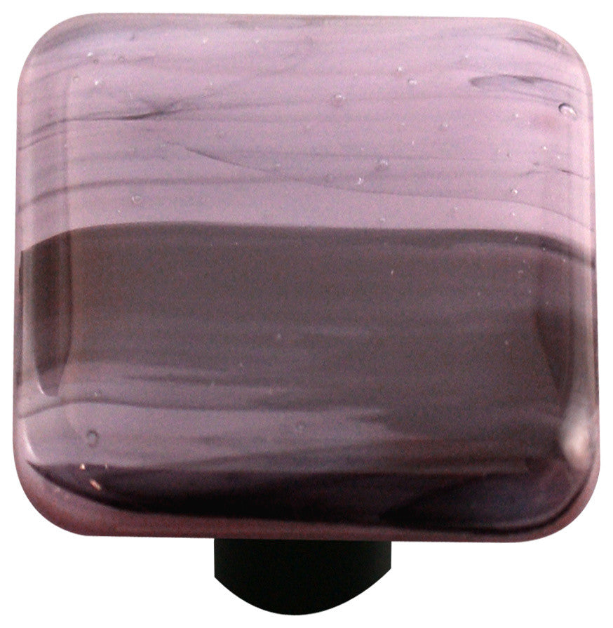 Square Glass Swirl Knob, Black Swirl Dusty Lilac