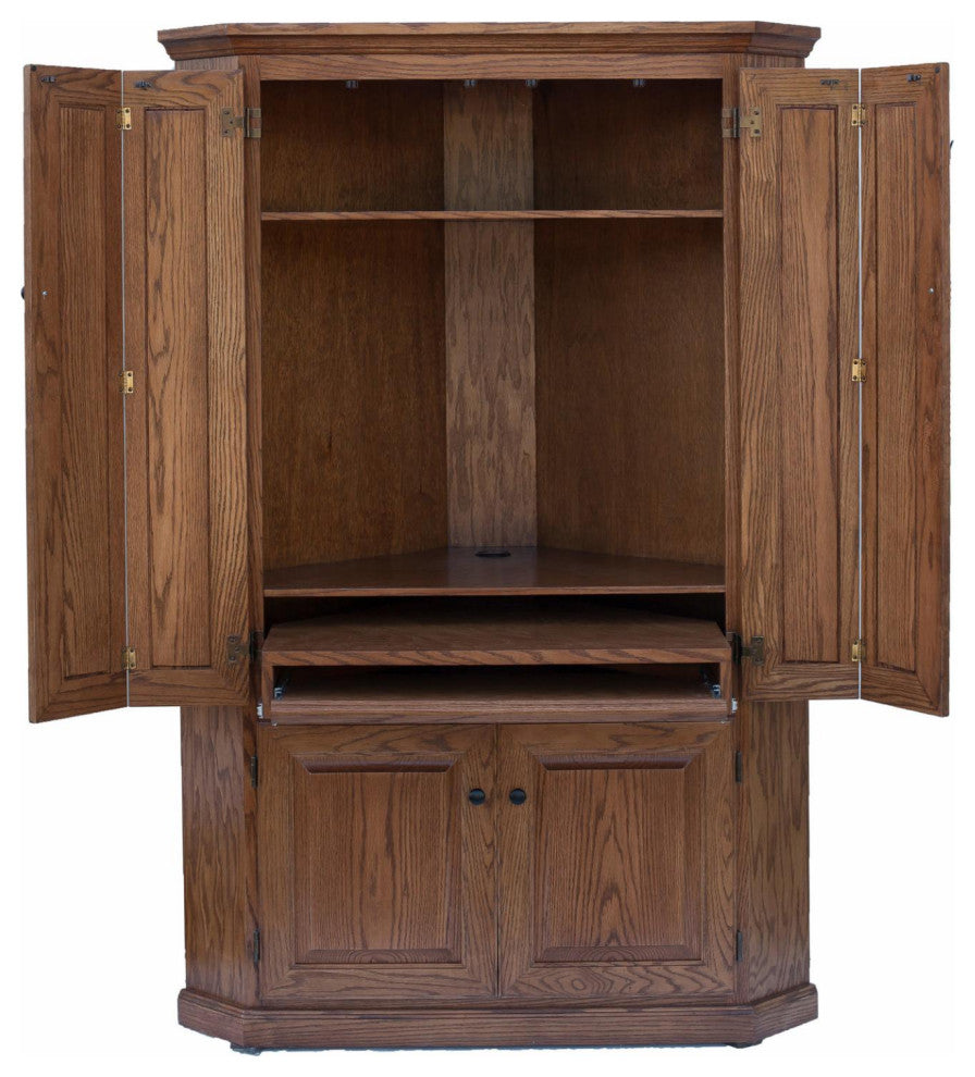 Eagle Furniture Classic Oak Corner Computer Armoire Work Station, Medium Oak