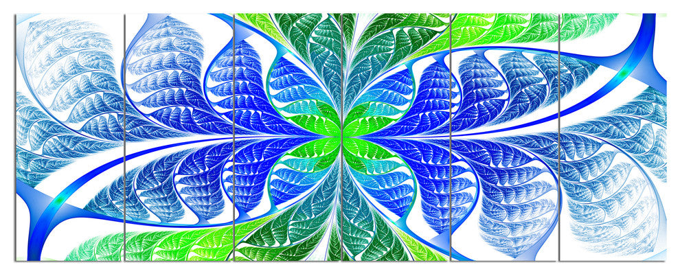 Green Blue Fractal Glass Texture, Abstract Canvas Art Print, 70"x28", 6 Panels