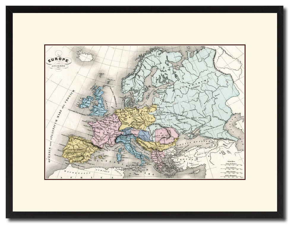 Ancient Europe Vintage Antique Map Wall Art, 16"x21"