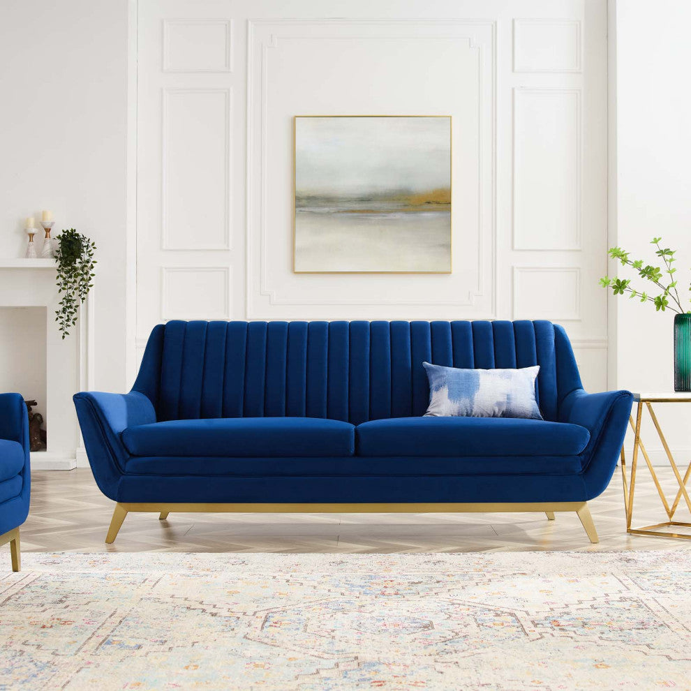 Winsome Channel Tufted Performance Velvet Sofa, Navy