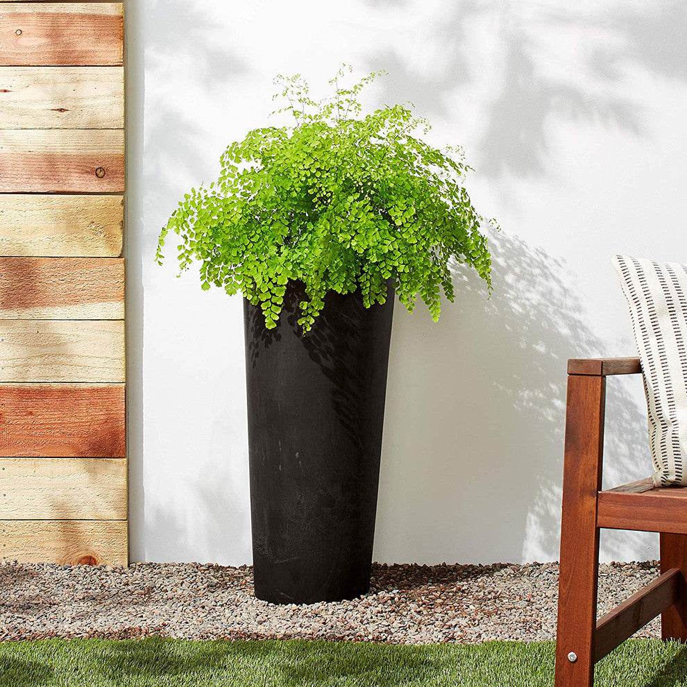 Contempo Tall Round Planter, Black