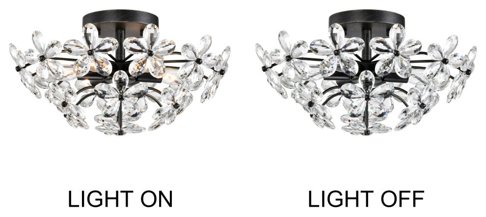 Almira 6 Lights Antique Black Daisy Flower Crystal Flush Mount