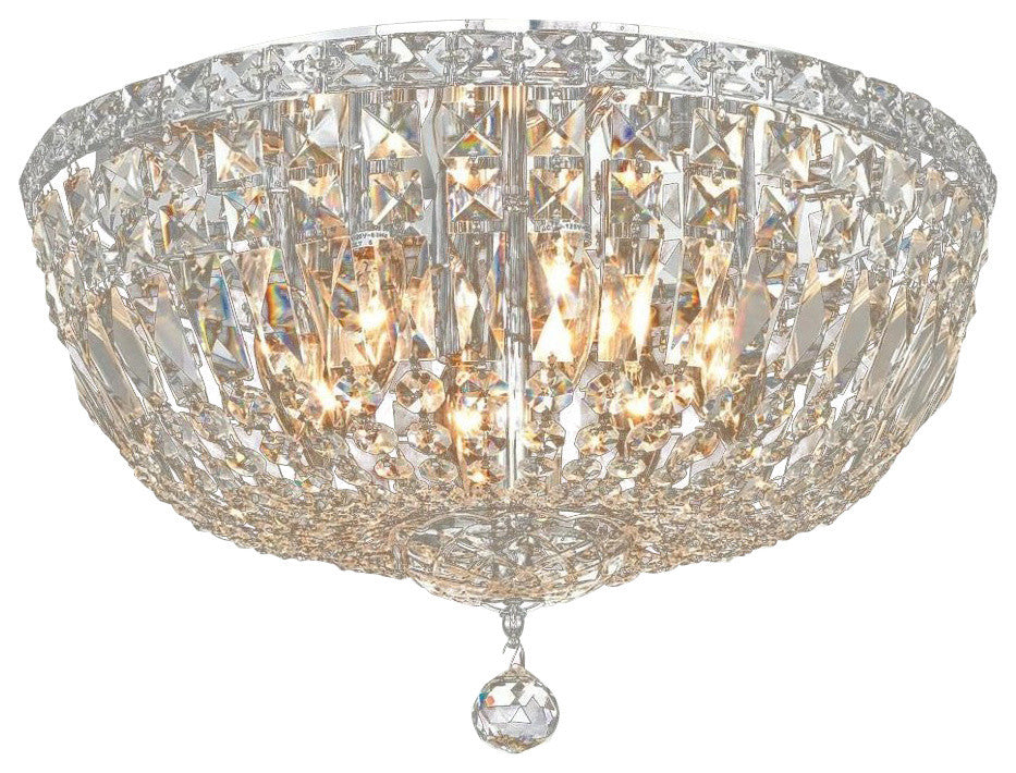 Elegant Tranquil Flush Mount, Chrome Finish With Royal Cut Crystal