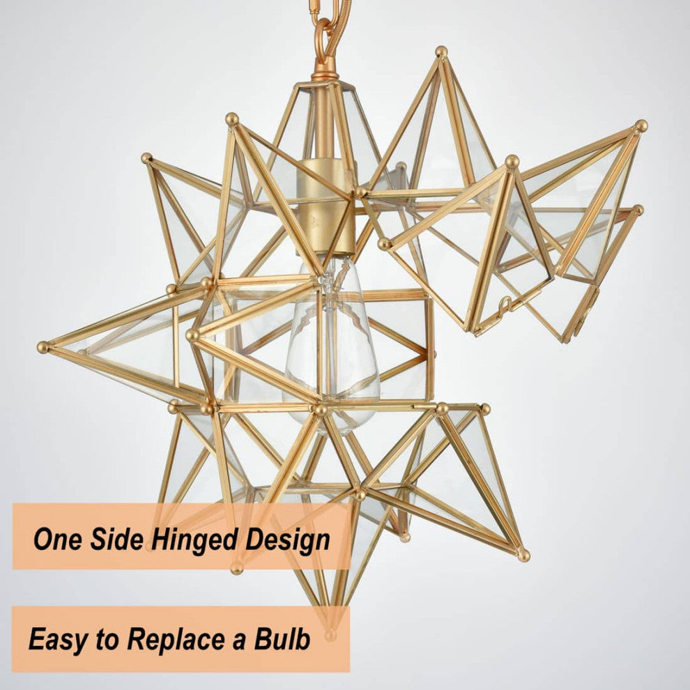 Modern Star Pendant Light, Brass, 16 Inch