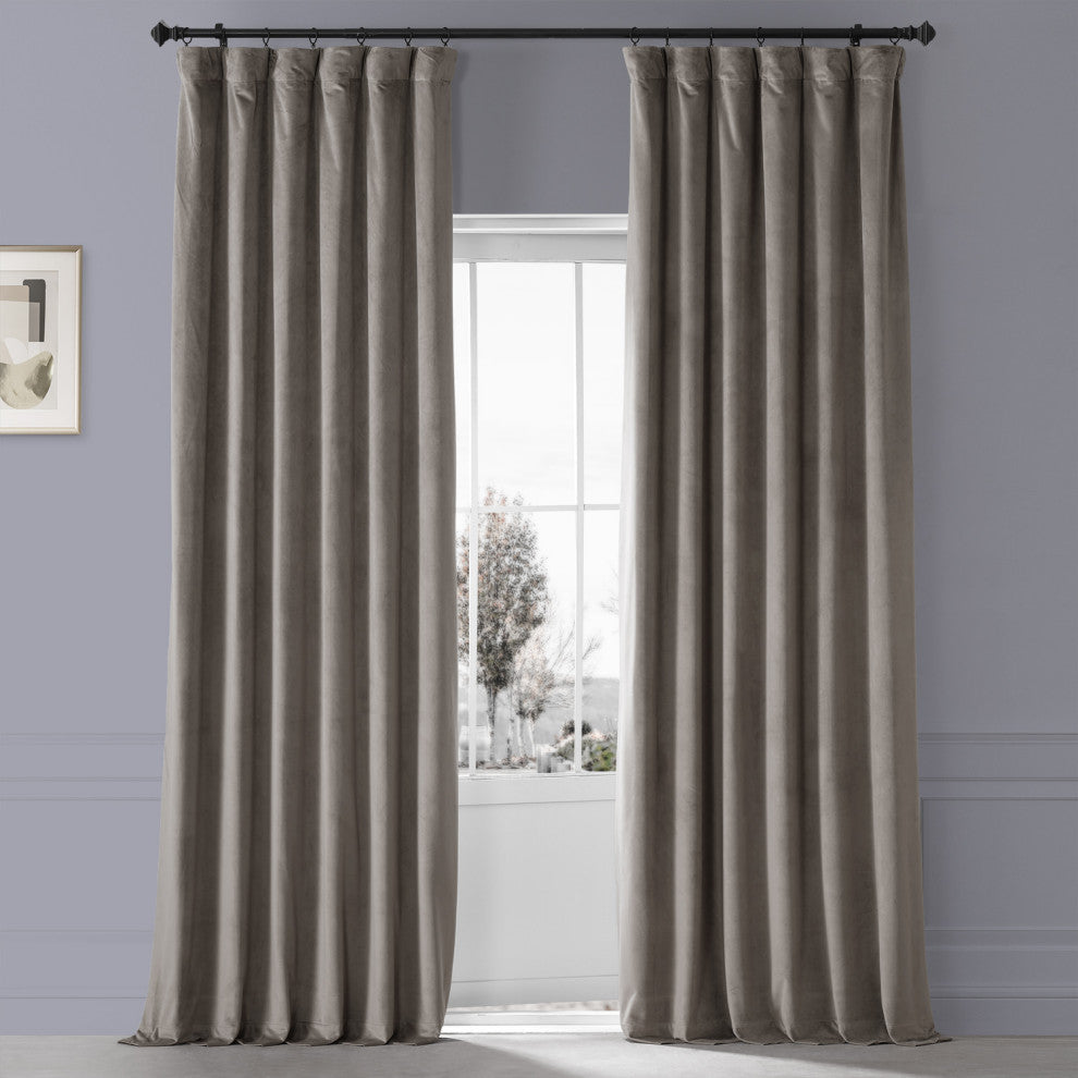 Signature Plush Velvet Blackout Curtain Single Panel, Library Taupe, 50"w X 108"l