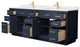 Beckett TK 84" Dark Blue Double Vanity, Cultured Top, Gold Trim