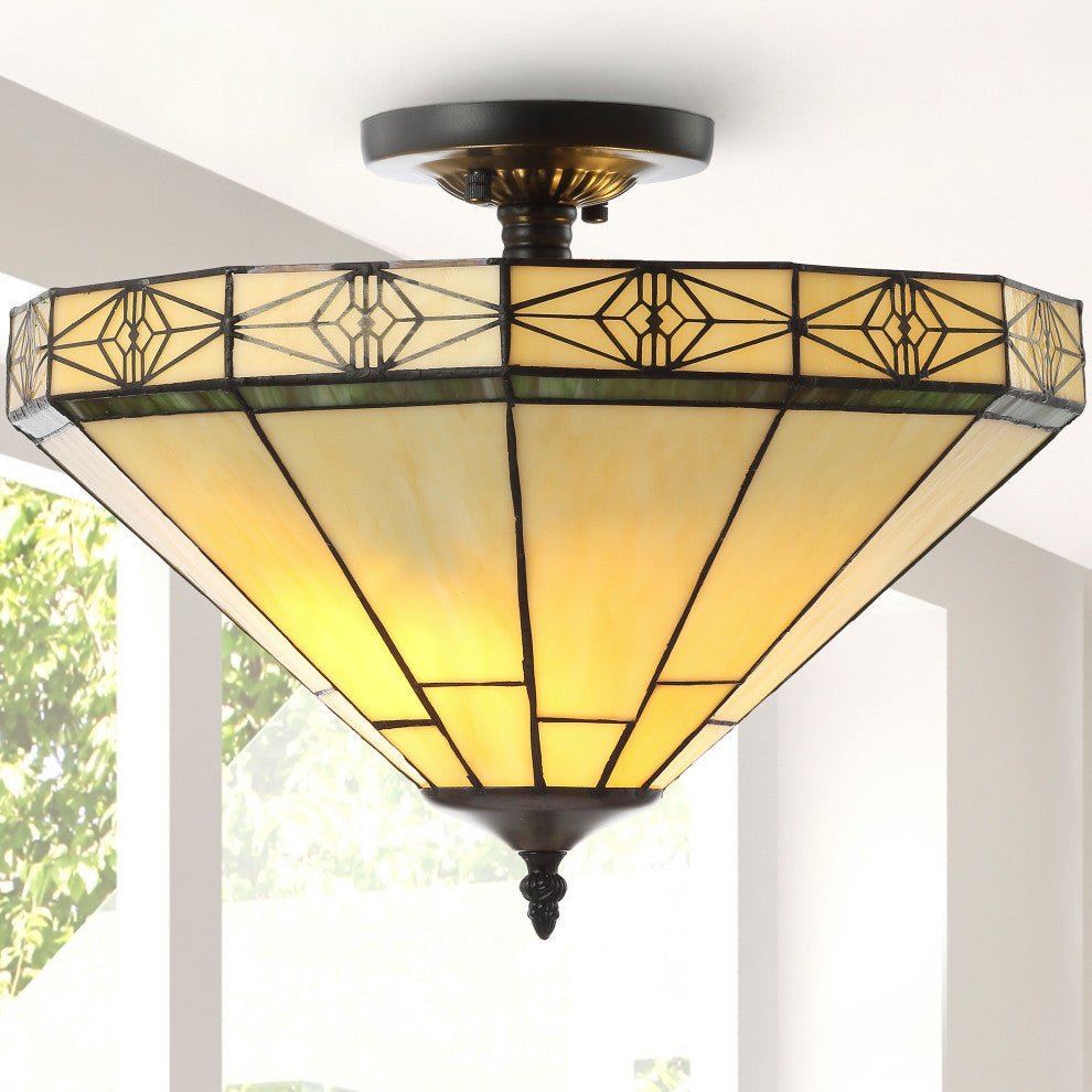 Jasmine 16" Tiffany-Style Glass Led Semi-Flush Mount, Cream