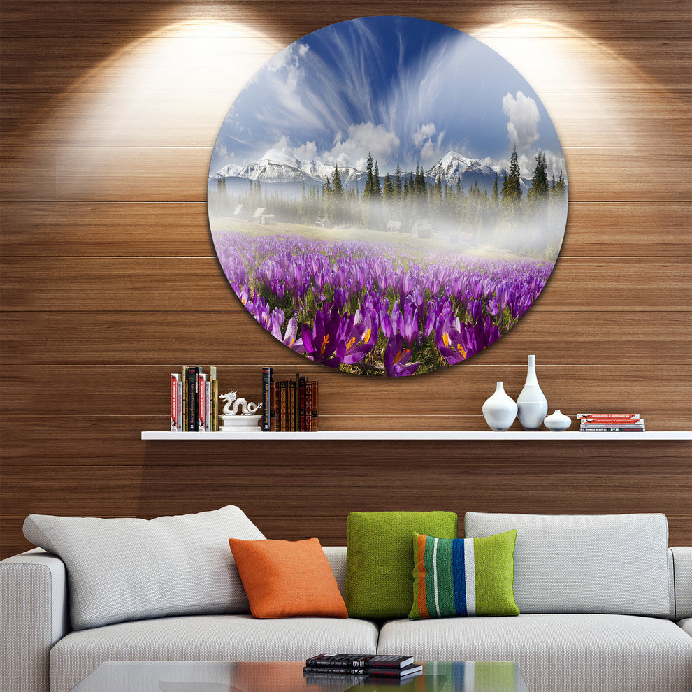 Spring Flowers Crocuses, Floral Photography Round Wall Art, 38"