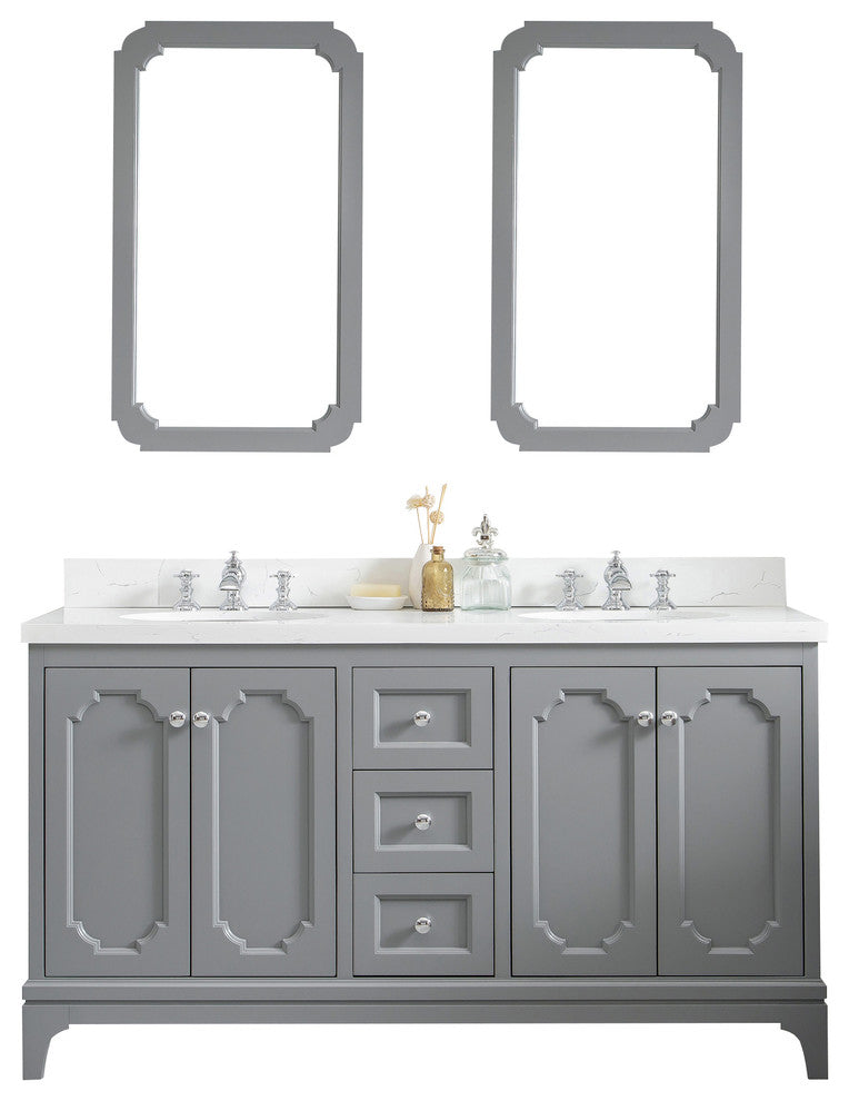 60" Wide Cashmere Gray Double Sink Quartz Carrara Bathroom Vanity