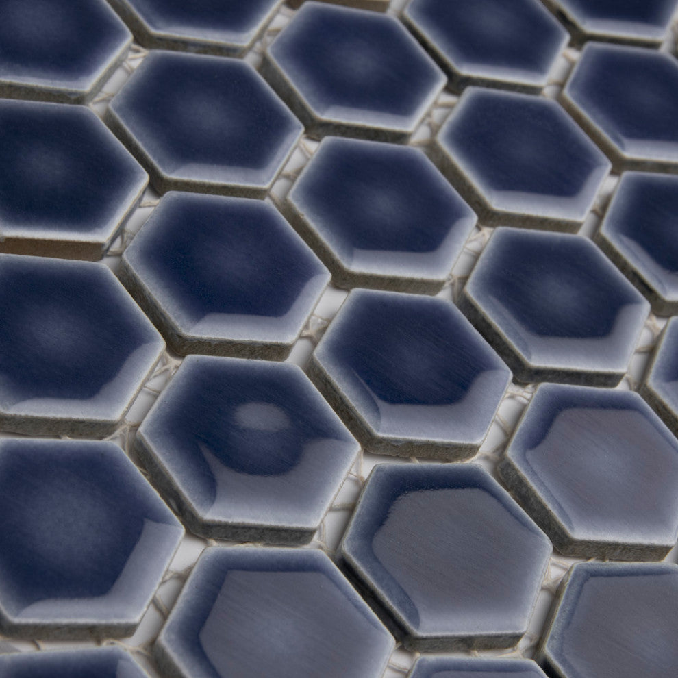 Hudson 1" Hex Denim Blue Porcelain Floor and Wall Tile