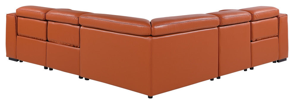 Niccolo Italian Leather 5-Piece L-Shaped Power Reclining Sectional, Camel