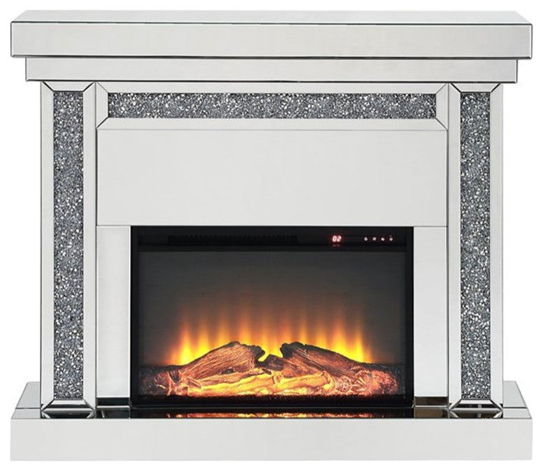 ACME Furniture Noralie Fireplace in Mirrored and Faux Diamonds