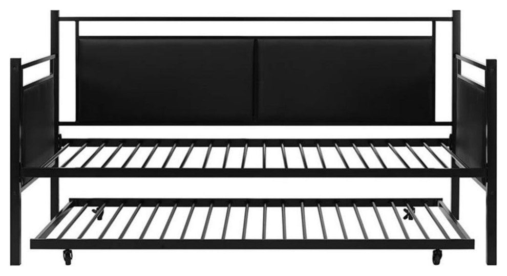DHP Astoria Upholstered Twin Metal Daybed and Trundle in Black