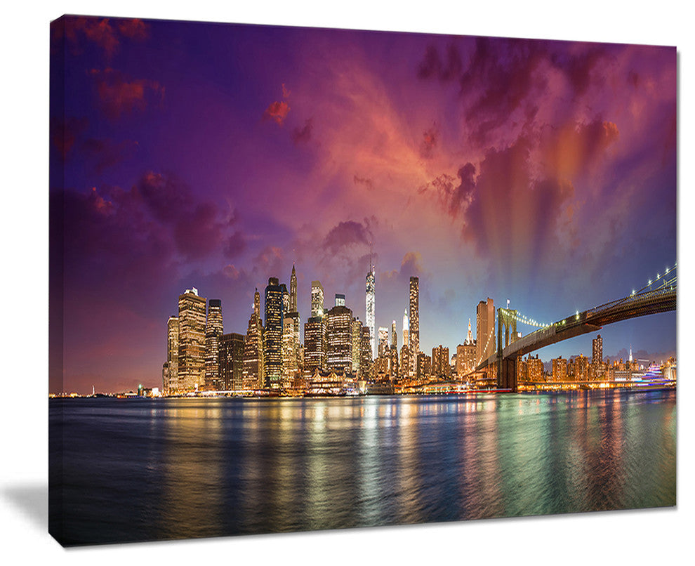 "New York Manhattan Skyline With Clouds" Wall Art, 20"x12"
