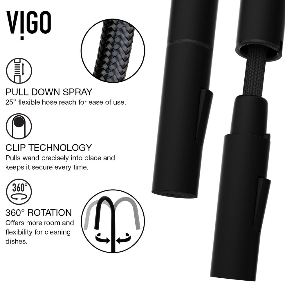 VIGO Greenwich 18" H Single Handle Pull-Down Sprayer Kitchen Faucet, Matte Black, No Sensor, Without Extras
