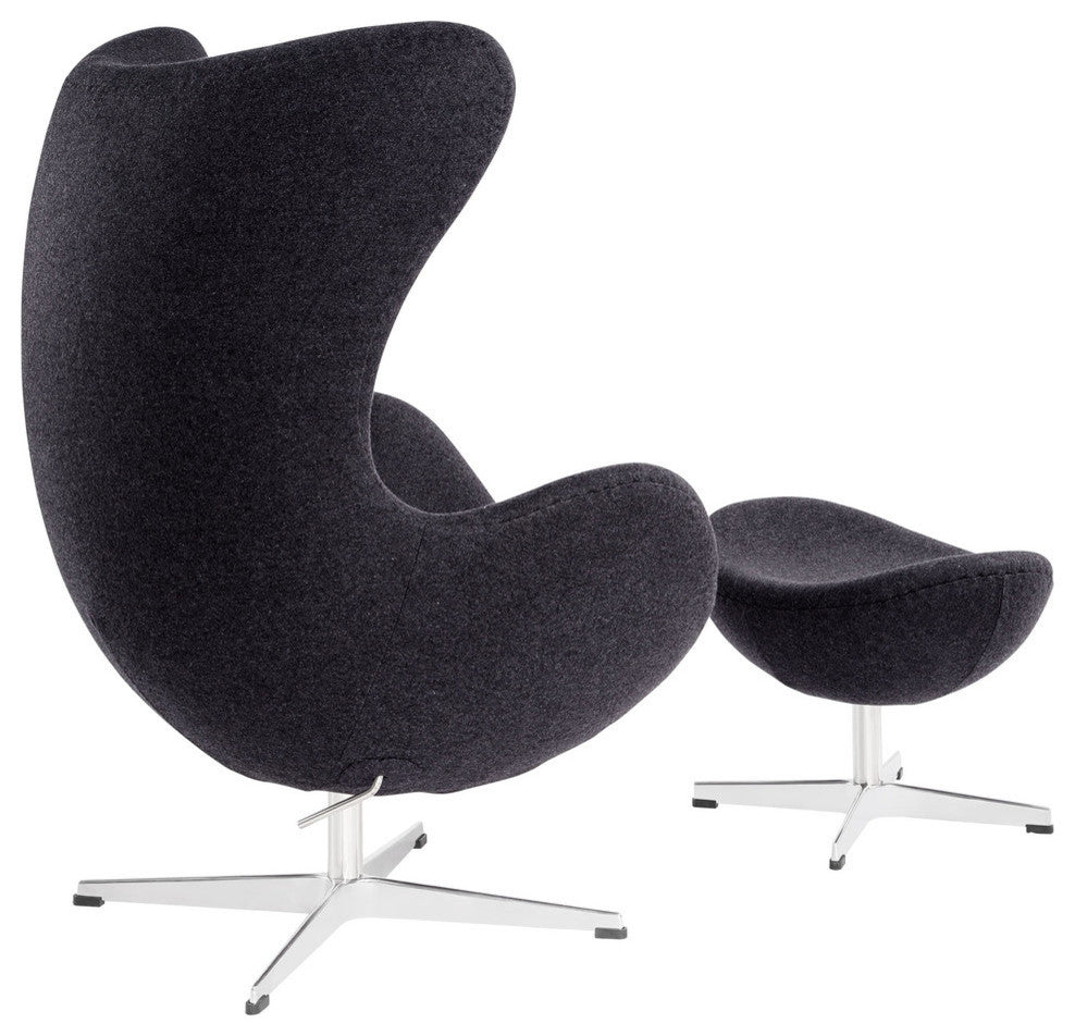 Modern Contemporary Living Room Lounge Chair and Ottoman Set Dark Gray