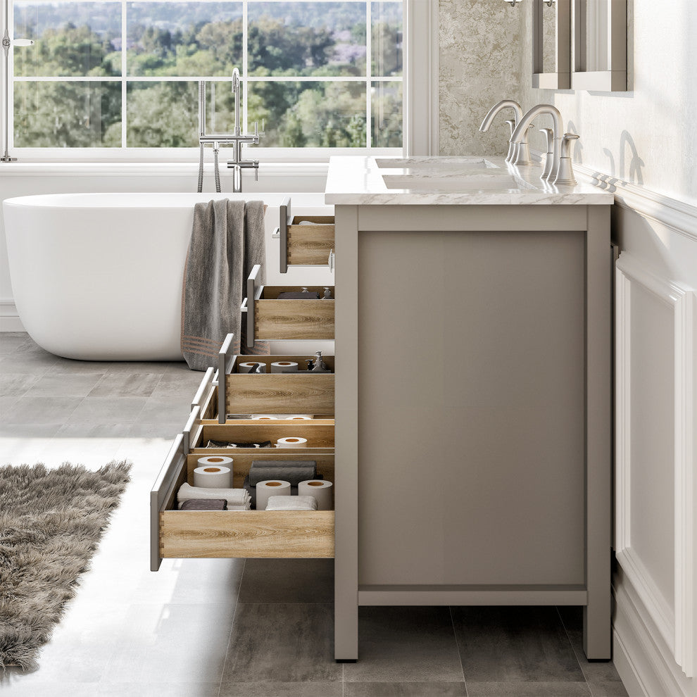 Eviva Aberdeen Gray Transitional Double Sink Vanity With White Carrara Top, 72"